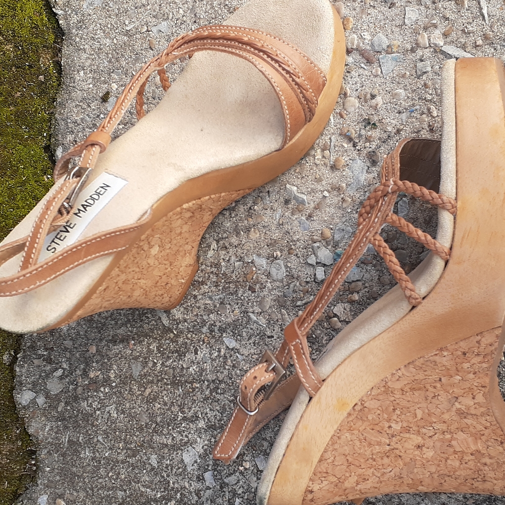 Steve Madden Satisfy Cork Wood Wedges 7